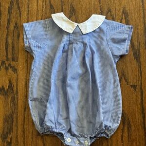 Blue Gingham Baby Bubble with Peter Pan Collar